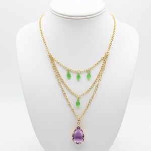 Fairycore Purple Ombre Crystal Pendant Green Leaf Necklace